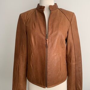 A.N.A. brown leather jacket band collar size Small ANA